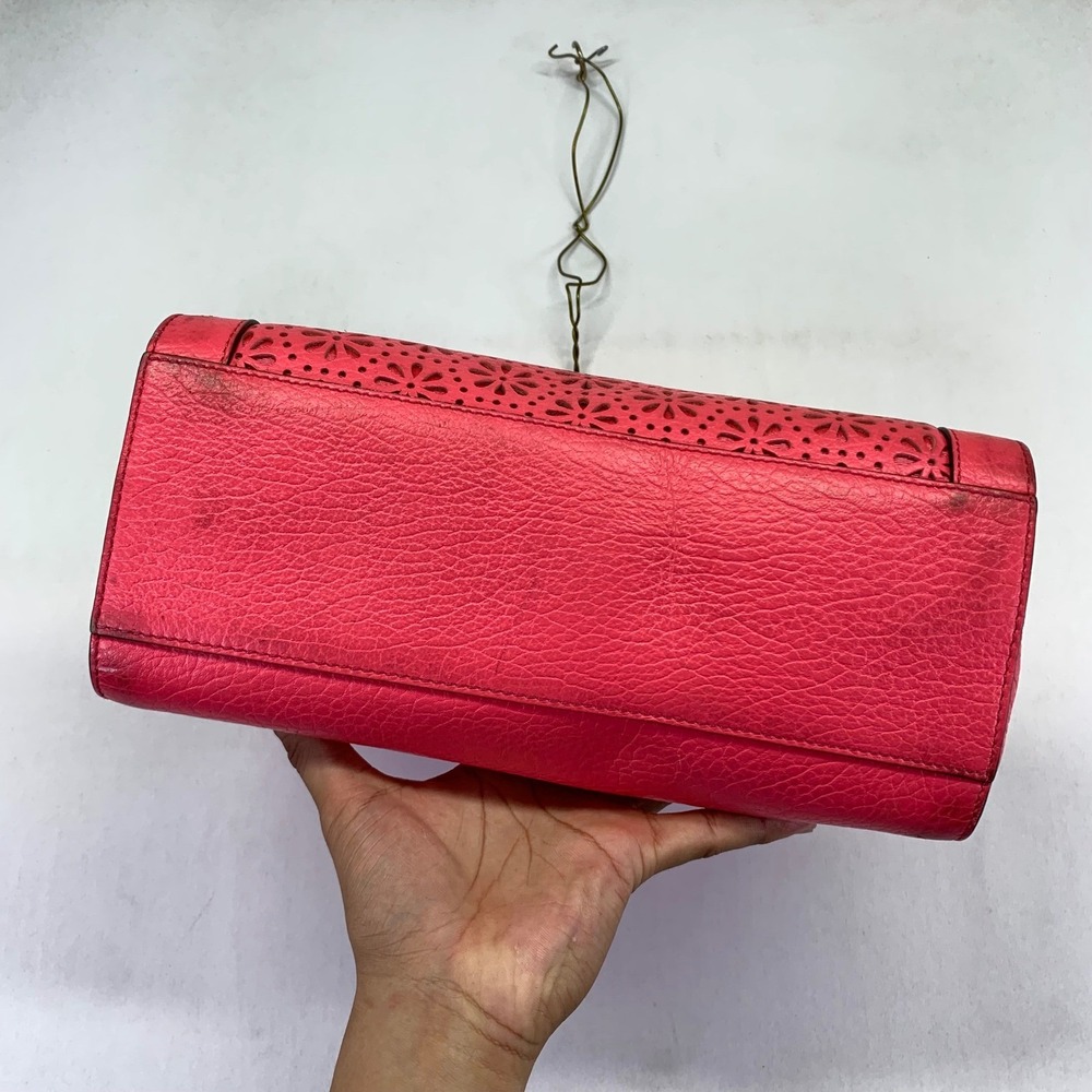 Kate Spade New York Coral Pink Leather Satchel Floral Handbag Tote Missing Strap - Picture 6 of 16